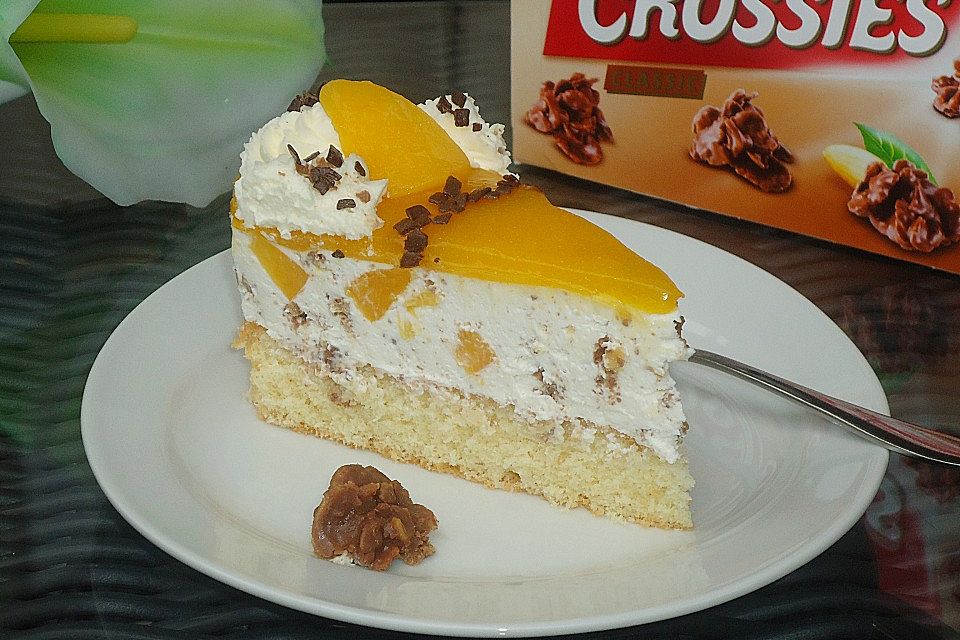 Pfirsich - Käsesahnetorte mit Choco Crossies