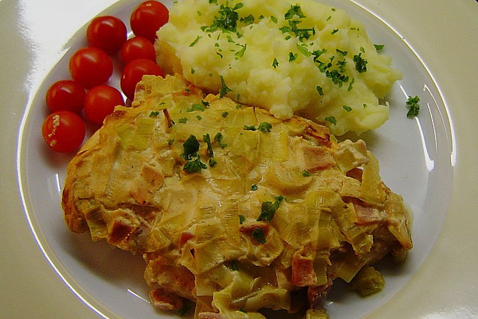 Lauch-Frischkäse-Schnitzel