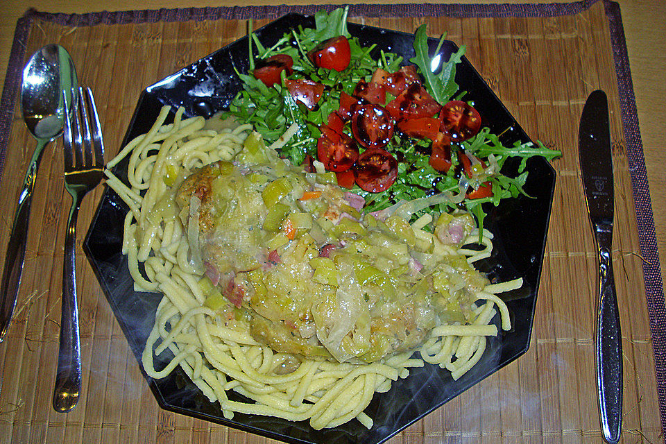 Lauch-Frischkäse-Schnitzel