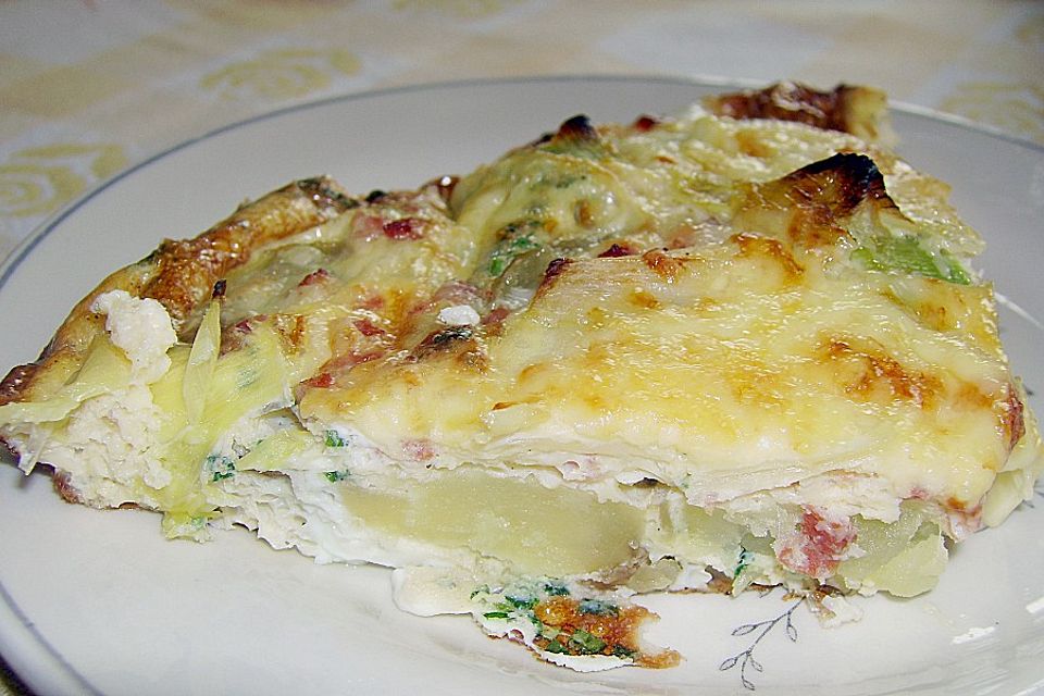 Kartoffel - Frittata mit Schinken, Käse und Porree