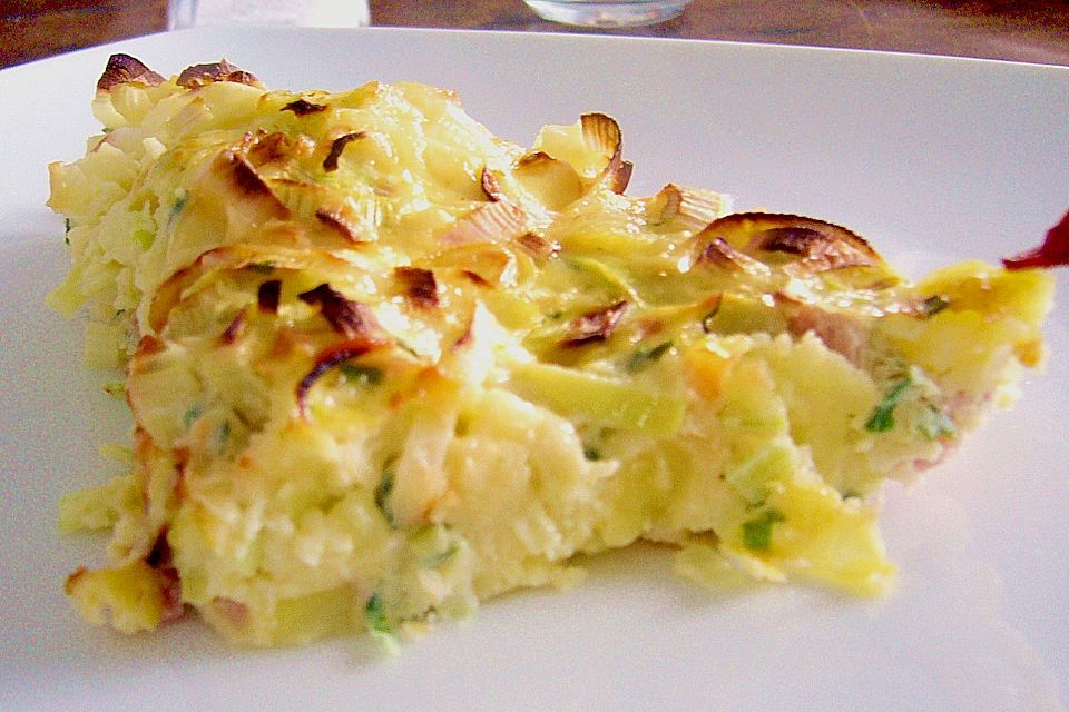 Kartoffel - Frittata mit Schinken, Käse und Porree