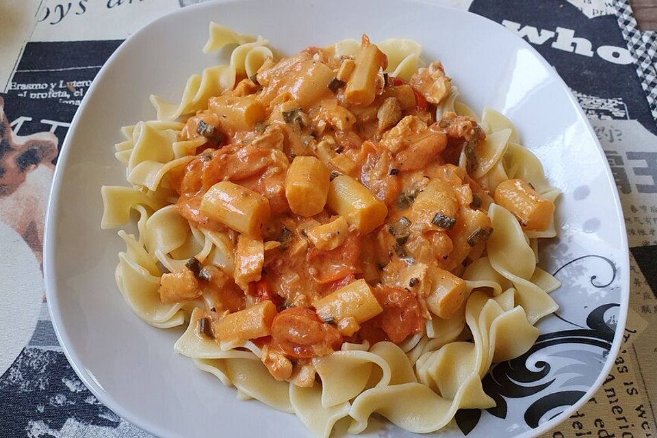 Lachs und Spargel mit Tagliatelle