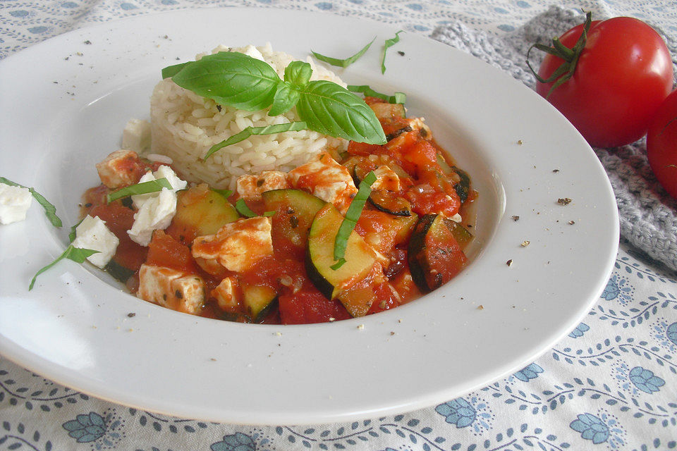 Tomaten-Zucchini-Pfanne mit Fetakäse