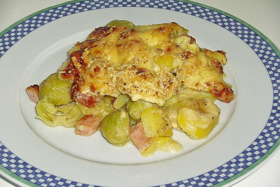 500 g - Kartoffel - Rosenkohl - Kasseler - Gratin