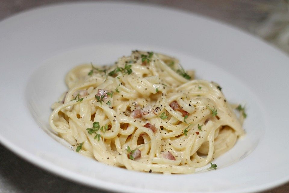 Spaghetti mit Ziegenkäse - Carbonara