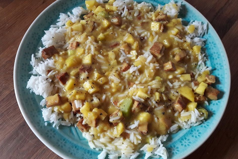 Tofu mit Mango und Rhabarber