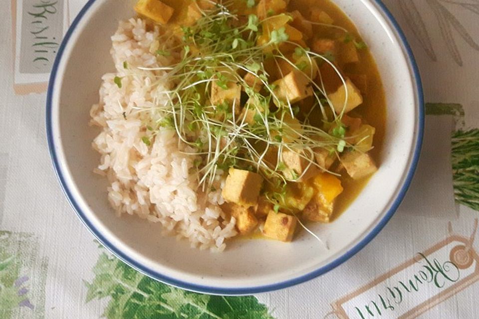 Tofu mit Mango und Rhabarber