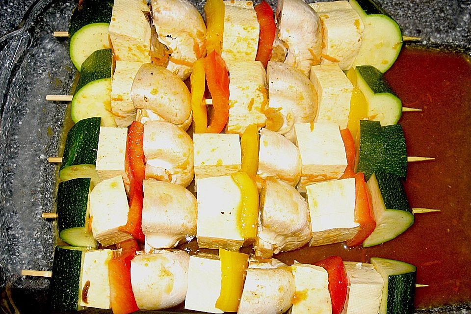 Gemüse - Tofu - Spießchen für den Grill