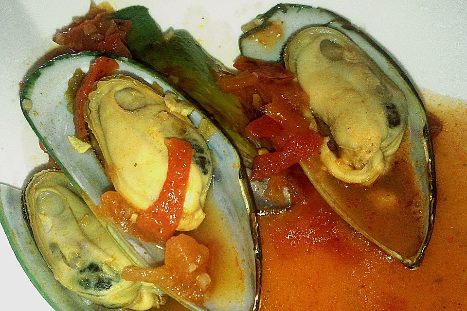 Miesmuscheln in würziger Tomatensauce mit Riesling