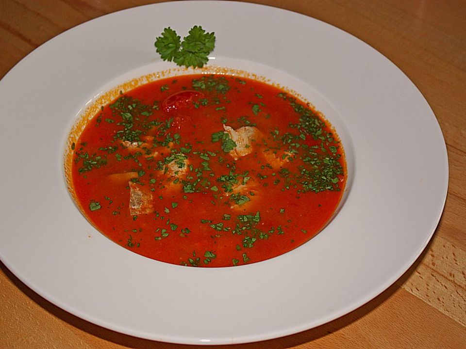 Paprika-Tomaten Suppe mit Fisch von McMoe| Chefkoch