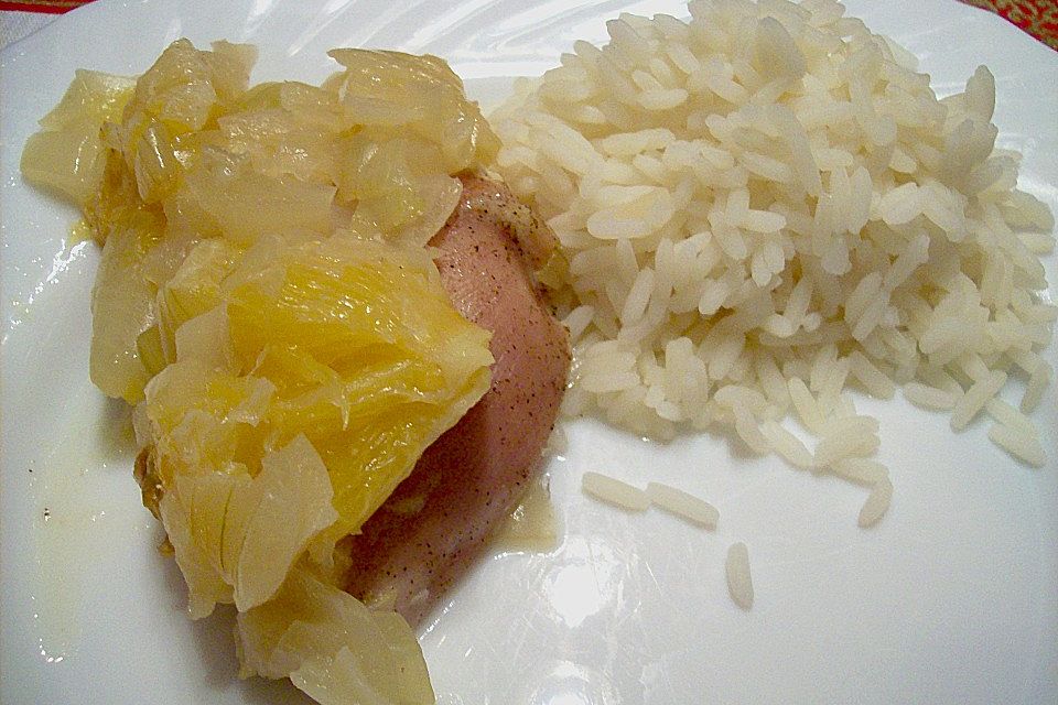 Zwiebel - Putenbraten mit Orangen aus dem Römertopf