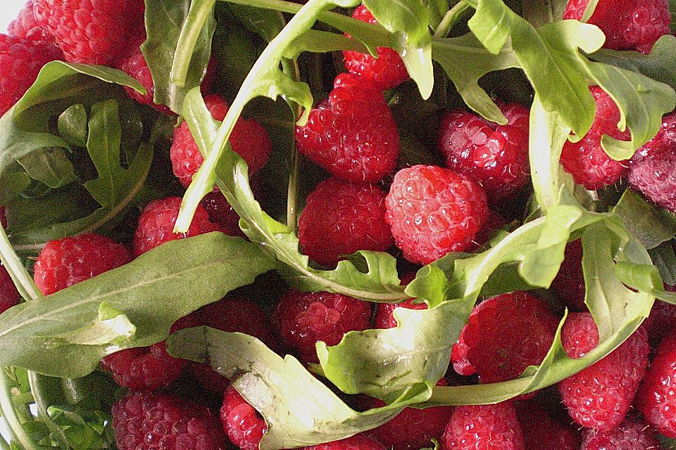 Rucola mit Himbeeren uns Senfdressing