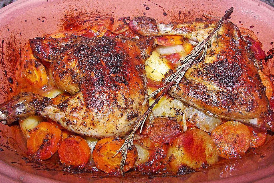 Hähnchen-Tomaten-Zwiebel-Kartoffel-Topf