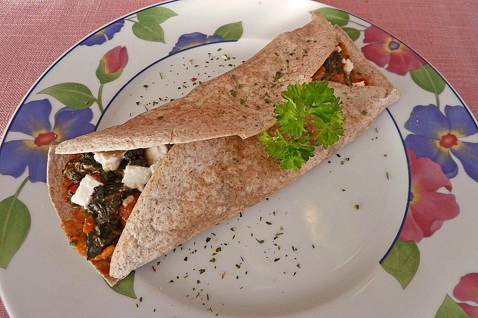 Tortilla mit Mangold-Putenbrustfilet-Füllung