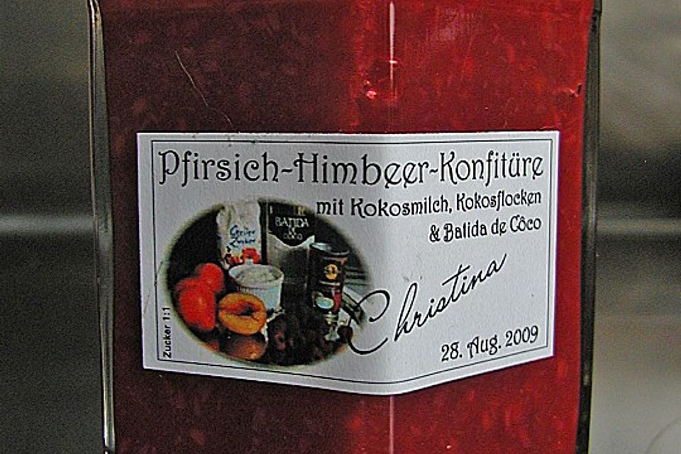 Pfirsich - Himbeer - Konfitüre mit Kokos