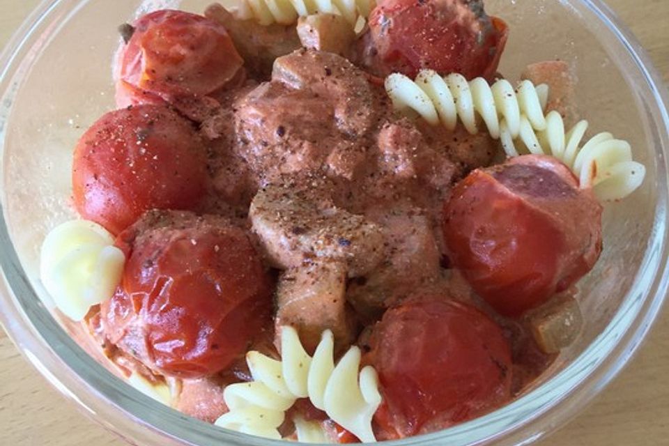 Pasta mit Tomaten-Gurken-Brunch-Sauce