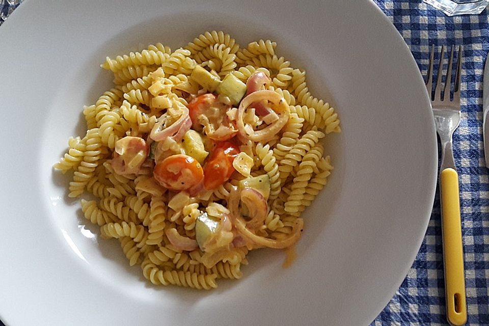 Pasta mit Tomaten-Gurken-Brunch-Sauce