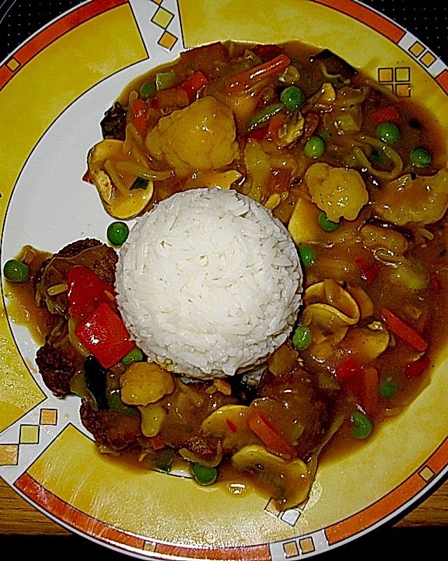 Curry - Gemüse - Sauce kantonesisch zu Basmatireis