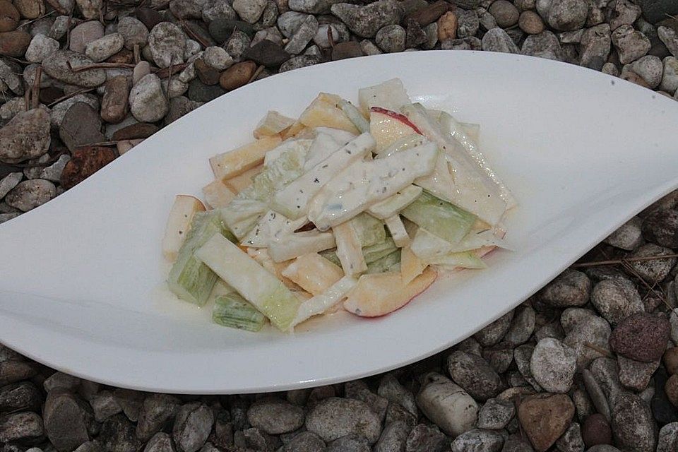 Gurken - Kohlrabi - Apfelsalat mit Frischkäse