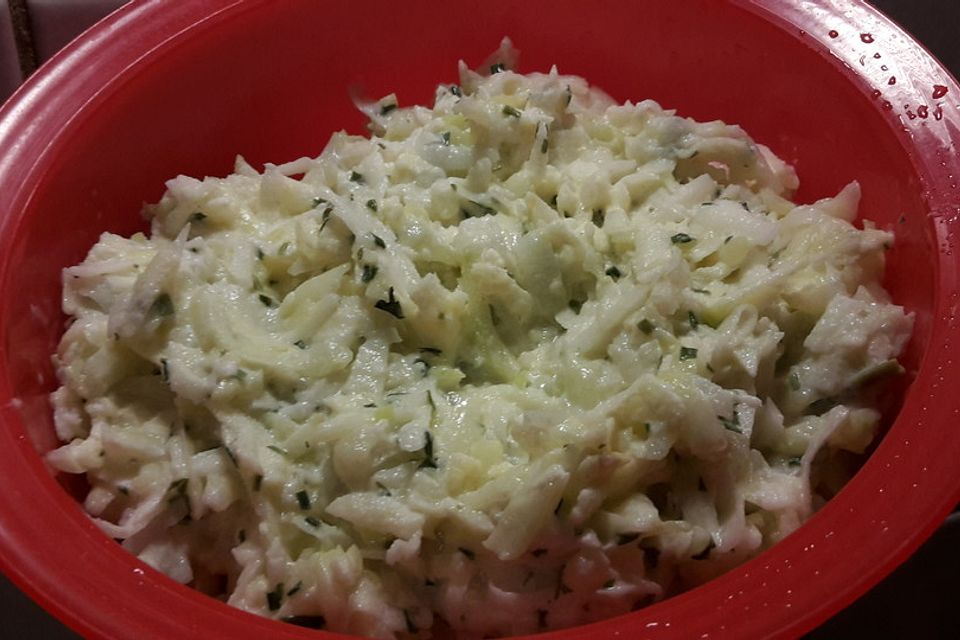 Gurken - Kohlrabi - Apfelsalat mit Frischkäse