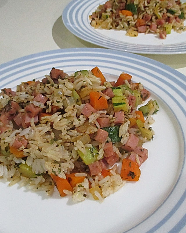 Schnelle Zucchini - Reispfanne