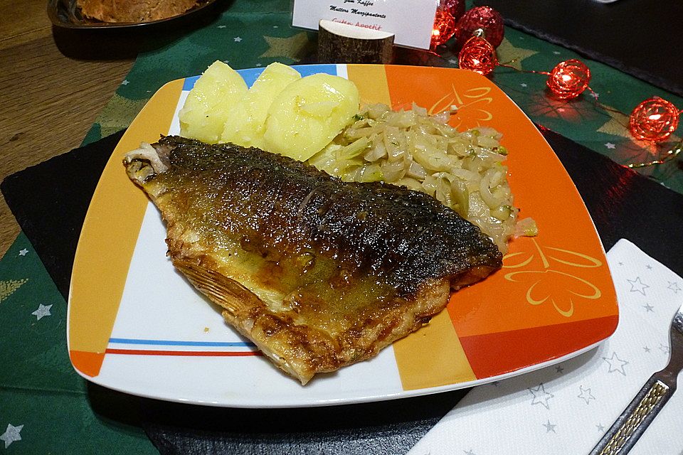 Knusperkarpfen auf Fenchel - Orangen - Gemüse