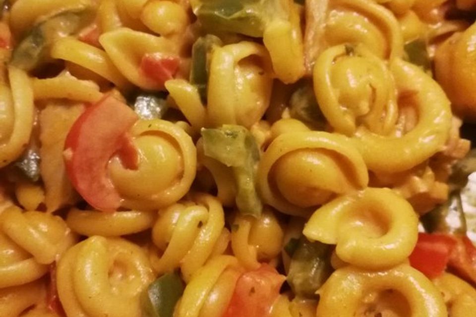 Spaghetti in cremiger Paprika-Tomaten-Frühlingszwiebel-Sauce