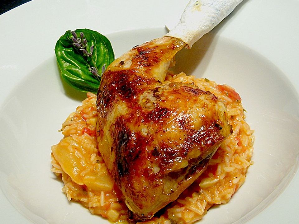 Kräuter - Fenchel - Risotto mit knusprigem Hühnerschenkel von Seph ...