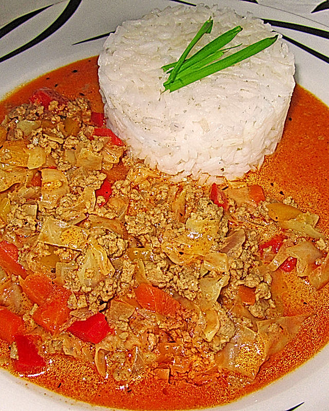 Spitzkohleintopf mit Thai - Curry und Kokosmilch