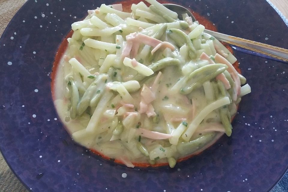 Nudeln mit Kohlrabi-Schinken-Sauce