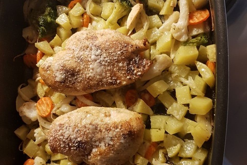 Huhn mit Kartoffeln aus dem Ofen