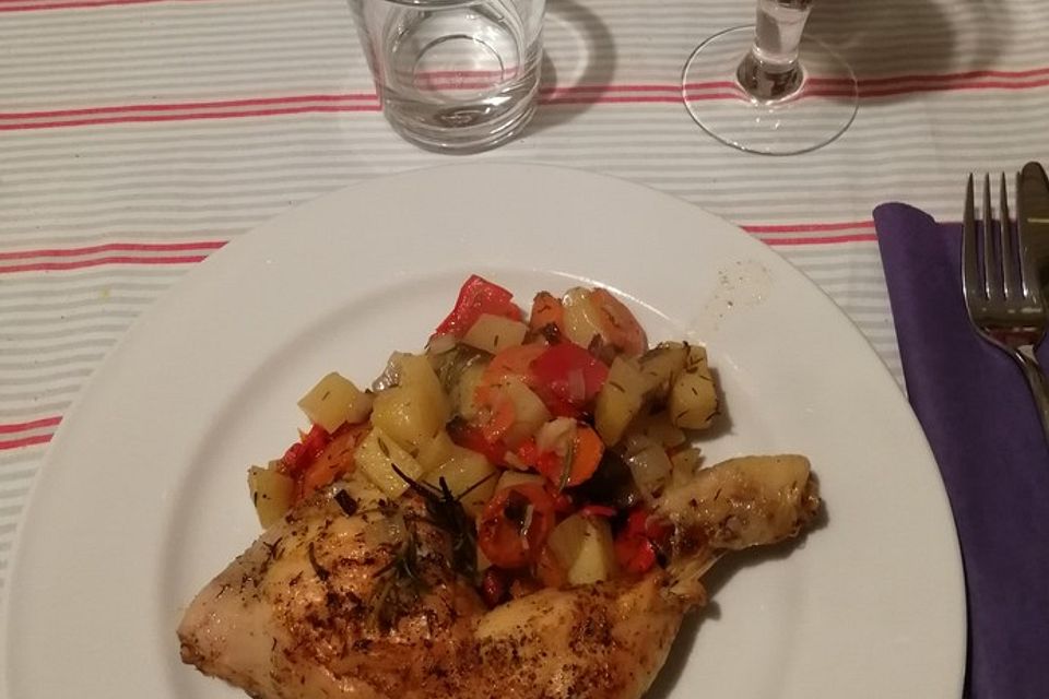 Huhn mit Kartoffeln aus dem Ofen