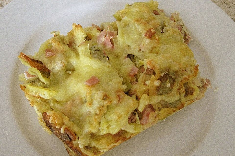 Maultaschenauflauf mit Lauch