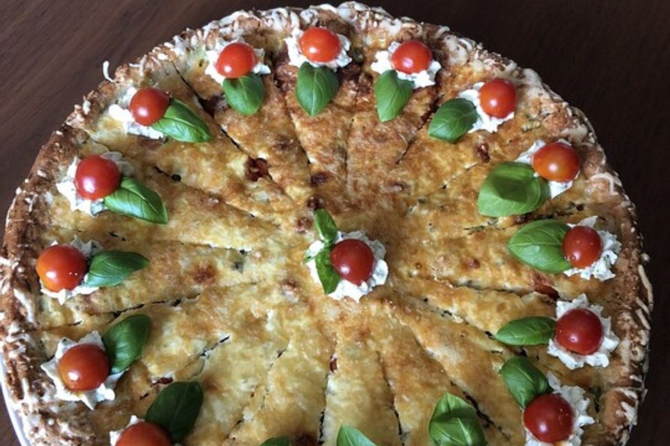 Zucchini - Tomaten - Kuchen aus Dinkelvollkornmehl