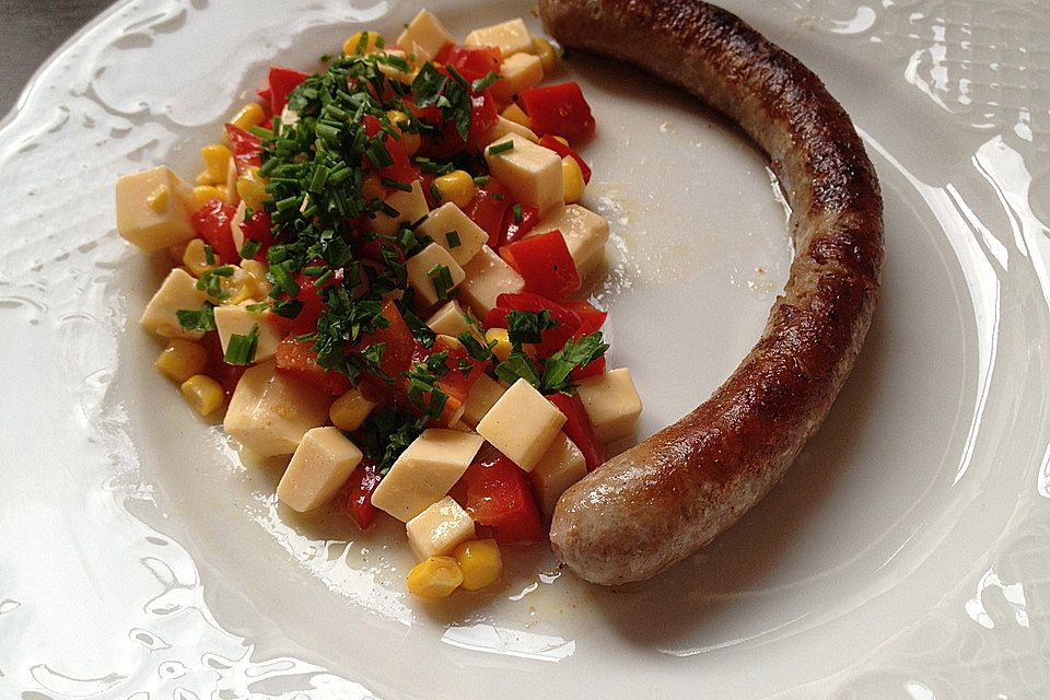 Käsesalat mit Mais und Paprika