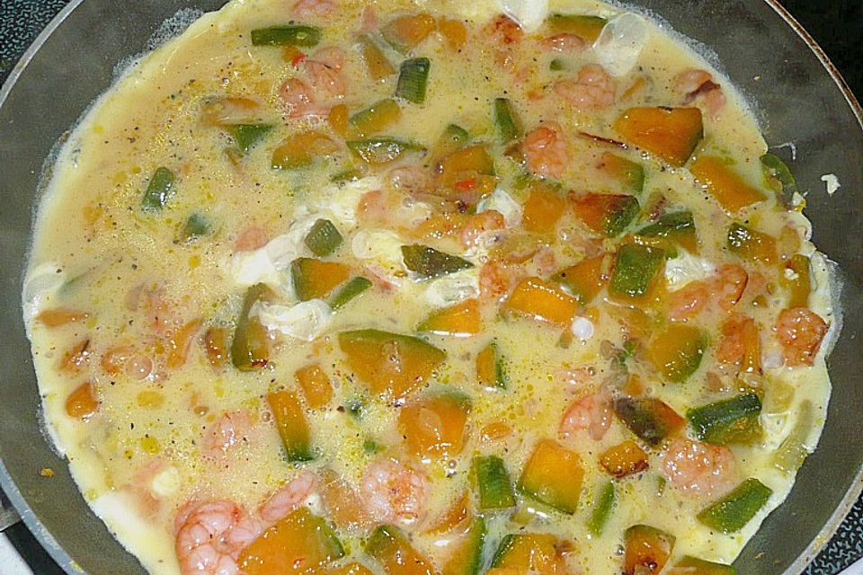 Pikantes Kürbis - Garnelen - Omelette