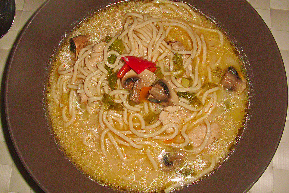 Asiatische Nudelsuppe mit Huhn und Gemüse