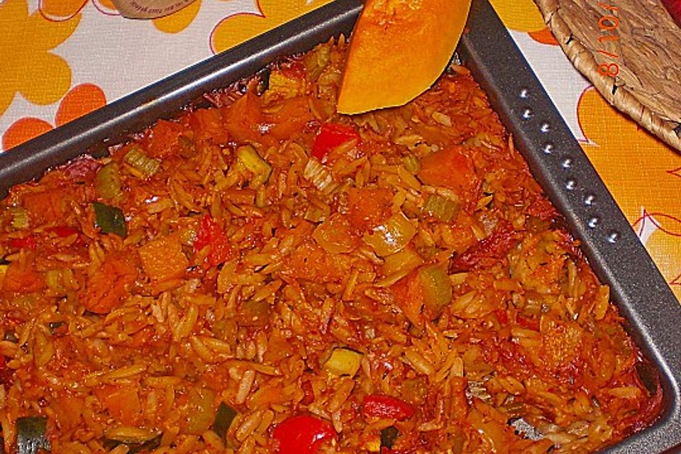 Kritharaki - Auflauf mit Kürbis und Paprika