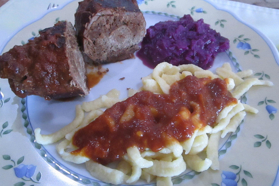 Rinderrouladen mit Backpflaumen - Mett - Füllung