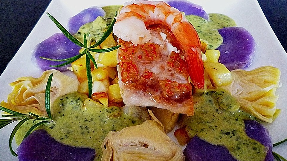 Red Snapper Mit Artischocken Kartoffel Gemuse Und Basilikumschaum Von Ars Vivendi Chefkoch 