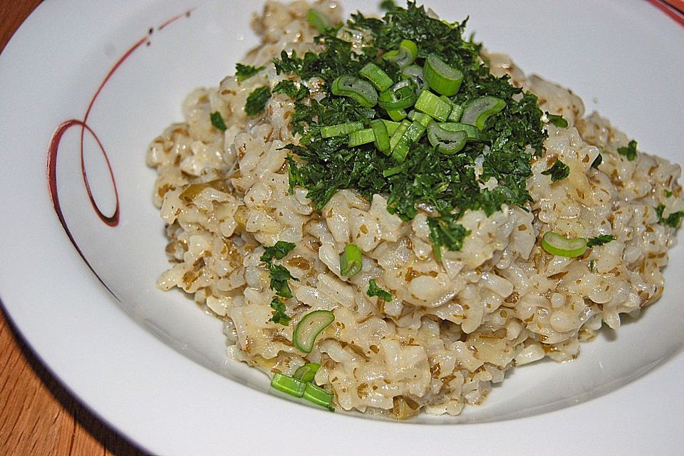 Risotto mit Petersilie, Pinienkernen und Parmesan