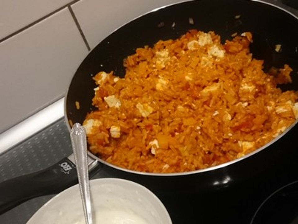 Tomaten - Reis - Pfanne mit Fetakäse und Knoblauchdip von HannahK| Chefkoch