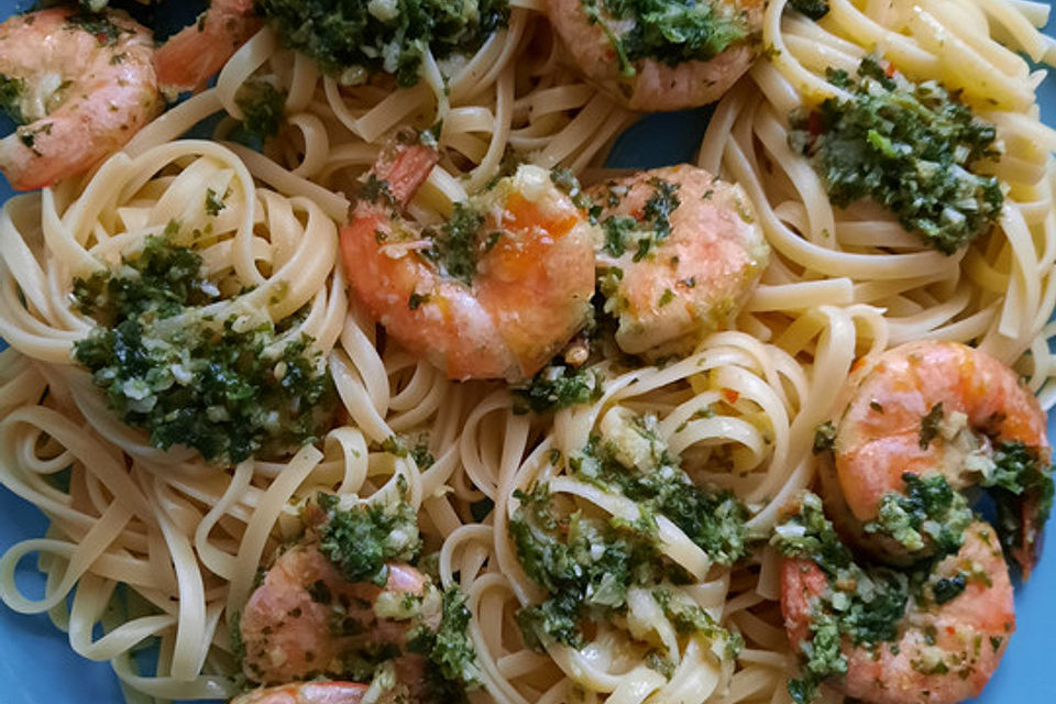 Spaghetti aglio e olio mit Knoblauchgarnelen