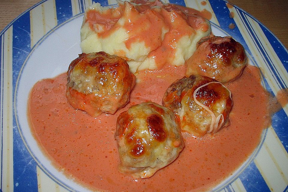 Hackbällchen mit Tomatensauce und Mozzarella