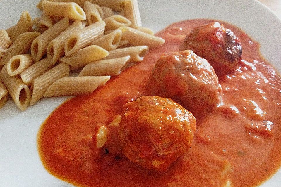 Hackbällchen mit Tomatensauce und Mozzarella