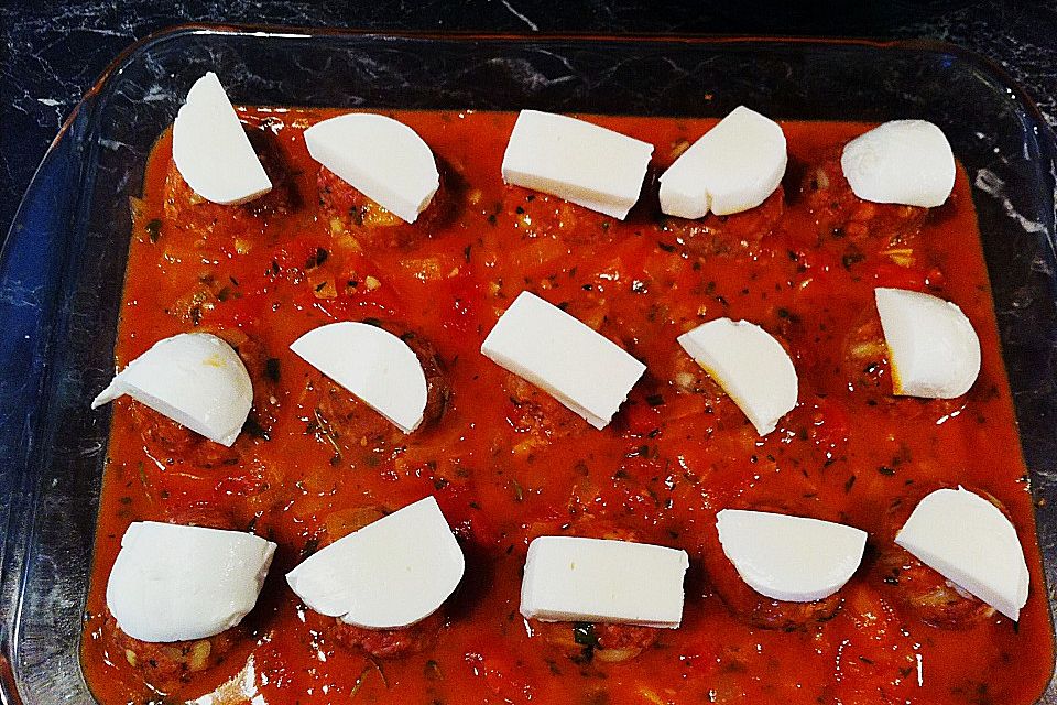 Hackbällchen mit Tomatensauce und Mozzarella