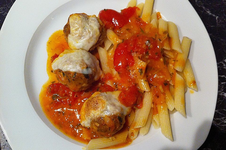 Hackbällchen mit Tomatensauce und Mozzarella