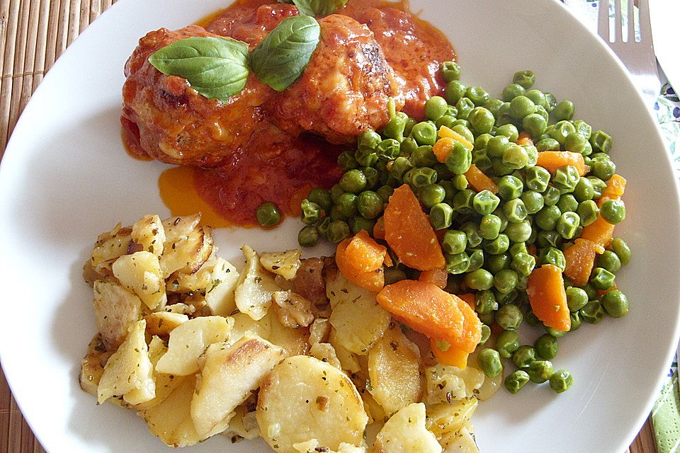 Hackbällchen mit Tomatensauce und Mozzarella