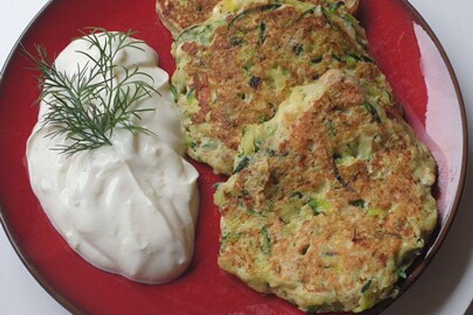 Zucchini-Küchlein mit Joghurtdip