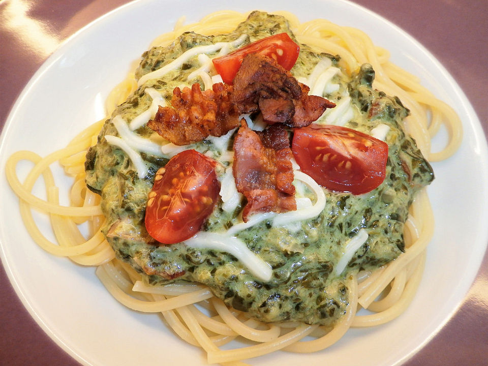 Spaghetti mit Spinat - Schmand - Soße von tidielima| Chefkoch